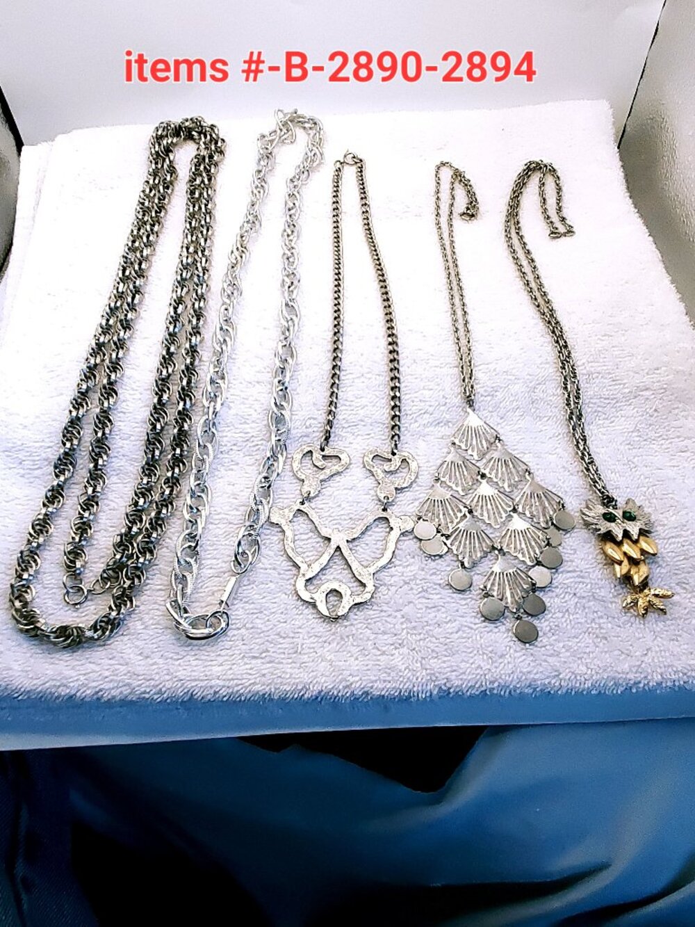 5 Vintage Silver Chain Necklaces, items # B- 2890-2894,.  wt. 266 grams.